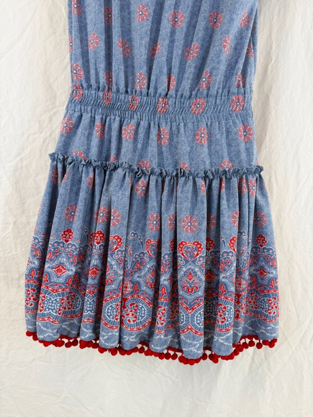 MISA Tatiana Blue Red Flutter Sleeve Mini Dress $485 - Picture 7 of 12